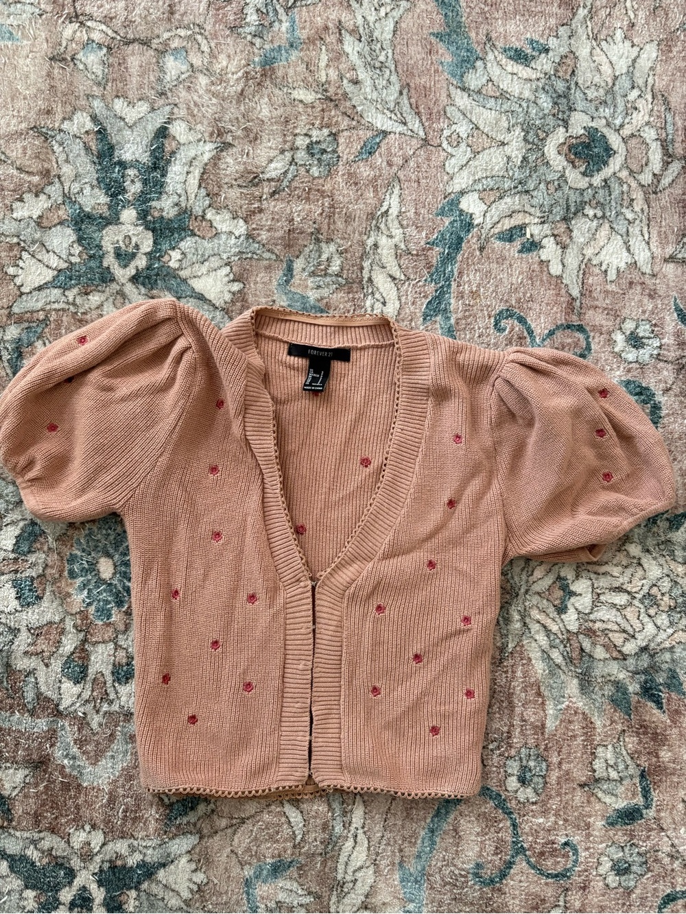 Forever 21 Blush Cardigan with Flowers Small